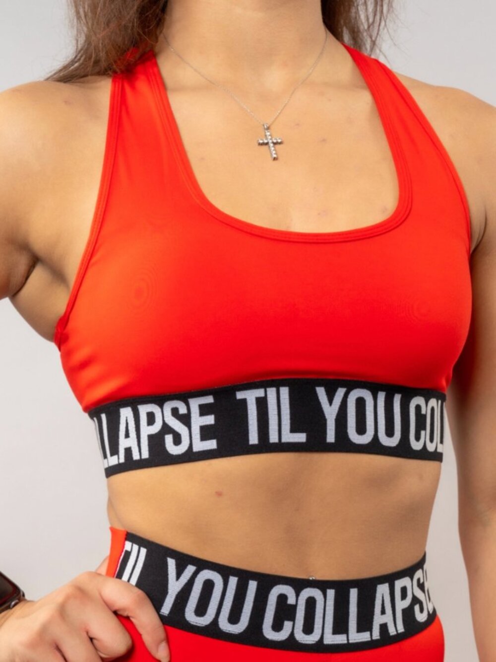 Mesh Branded Sports Bra- Red